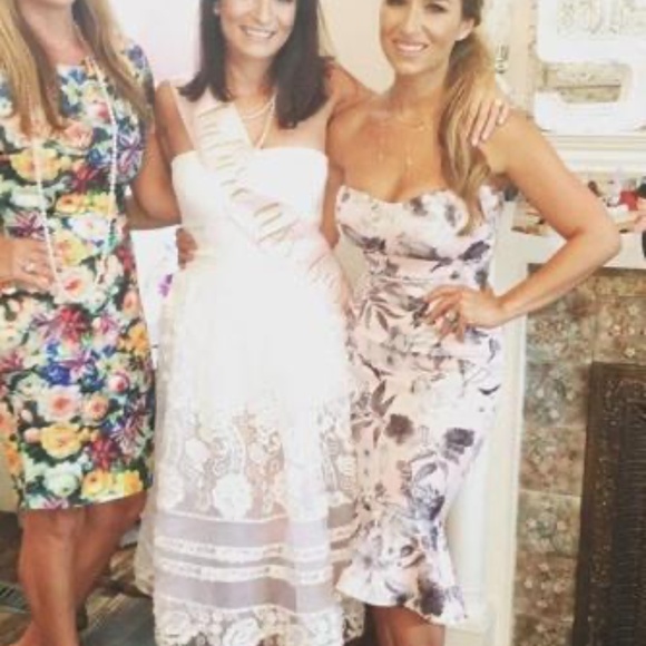 ASOS Pink and Grey Floral Bandeau Peplum Midi Dress - Picture 2 of 10